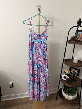 Kenny Flowers Pink Blue Purple Abstract Smocked Dress